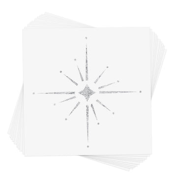 Tattoo sheet with a metallic silver star made out of a small diamond shape and lines shooting out of it